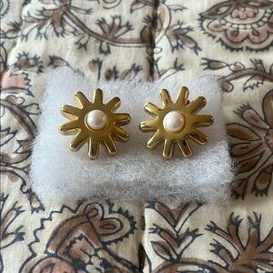 Brinker + Eliza Sunburst Earrings with Pearl Center
